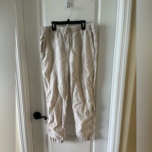 H&M Cream Linen Regular Fit Linen Pants Women Size Medium